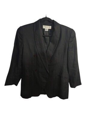 Jones New York Black Double-Breasted Shawl Collar Blazer  100% Wool Made in Usa